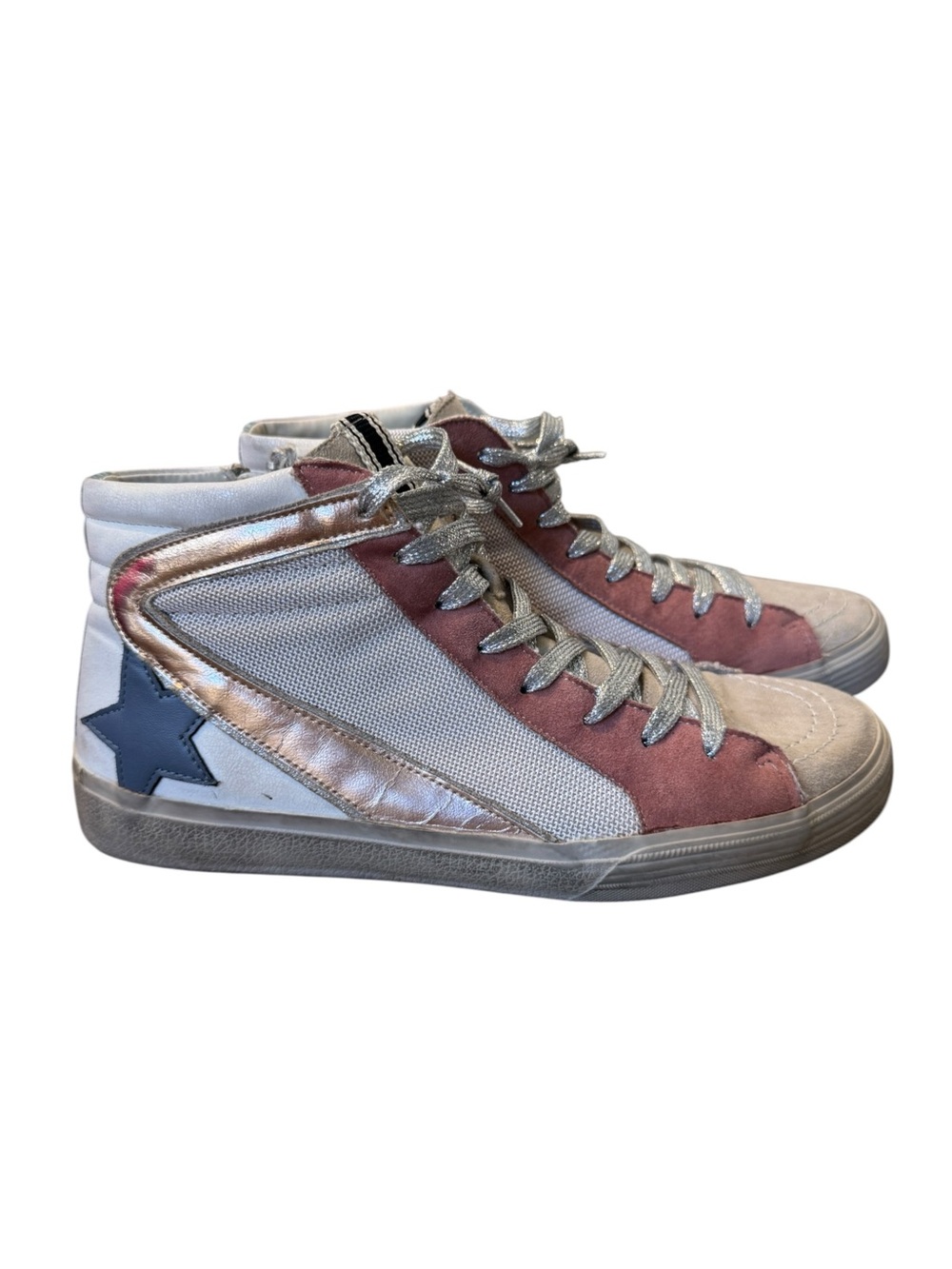 SHU SHOP Roxanne Distressed Mauve High Top Sneakers, Size 10